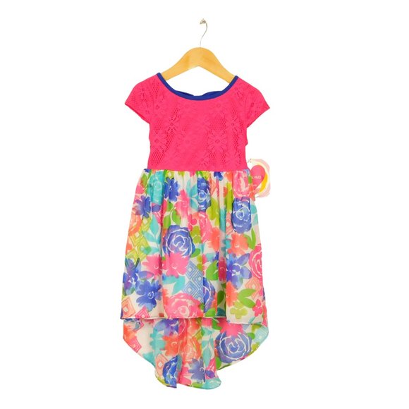 Youngland Girls size 4 Pink Lace Floral High Low Summer Dress NWT - Picture 1 of 8